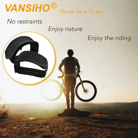 Silhouette of cyclist with 1 Pair Bike Pedal Straps For Fixed Gear, Mountain And Road Bikes Durable Nylon Toe Clips
