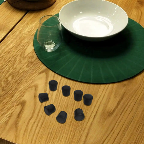 Anti Slip Rubber Feet for Furniture 8 Pack Thickened Grippy Floor Protectors on wooden table with dish and glass