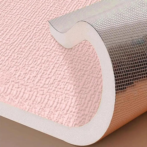Solid Self Adhesive Insulating Wallpaper Roll Waterproof Moisture Proof Thermal Foam Wall Cover Easy Peel And Stick Bedroom Or Living Room Pink 50Cm X 12M showing soft pink texture with shiny backing.