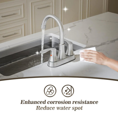 Commercial Bar Sink Faucet With 4 Inch Center Deck Mount, 2-Hole Brass Construction In Brushed Nickel, Dual Lever Handles, Built Tough Utility Laundry Faucet For Sinks, WF032-BG