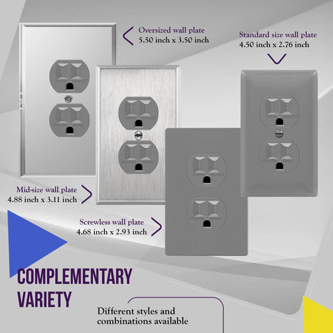 Tamper Resistant Child Safe Duplex Receptacle Outlet 15A 125V 3 Wire Self Grounding 2 Pole UL Listed Gray 10 Pack wall plate types