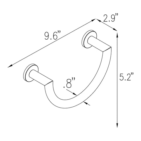 Diagram of Two Mounting Posts Towel Ring In Polished Chrome With Solid Brass Construction detailing dimensions and design.