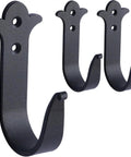 Heavy Duty Rustic Metal Wall Hooks 3 Pack Black Finish 4 Inch Size Mountable Coat Hangers For Towels Keys Coats Scarves Bags Purses Backpacks Wall Mounted Hangers For Home Decor displayed with a vintage design