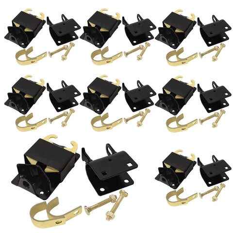 Heavy Duty 2 Way Lockable Gate Latch Kit for Round Tube Fences 8 pack with black metal latches and gold hooks, ideal for secure property use.