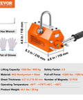 Front view of orange VEVOR magnetic lifter with U‑shackle; includes hex wrench and gloves.