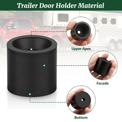 Dope Low Profile Trailer Door Holder Kit With Rubber Bumpers, material details, hands holding components, 2 pack