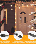 Home entrance decorated with 50 Ft LED Outdoor String Lights G40 Globe Dimmable Patio Lights Waterproof With 27 Warm White Shatterproof Bulbs