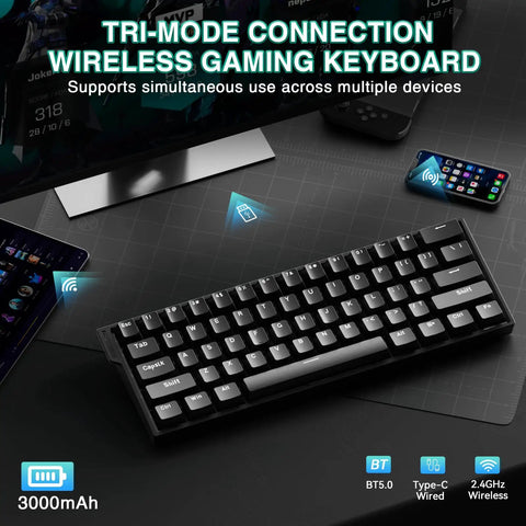Smooth Tap 60 Percent Wireless Gaming Keyboard Featuring Hall Effect Magnetic Keys And Insanely Quick Rapid Trigger Tech, compact layout with multi-device support.