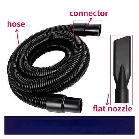 Heavy Duty Cyclone Dust Collector Filter Kit For Shop Vacuums comes with a flexible black hose and flat nozzle for dust extraction.