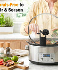 Premium Stainless Steel Slow Cooker Lid Holder And Crock Pot Stand Rack for hands-free stirring and seasoning while cooking.