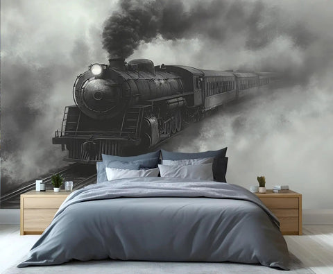 Retro Steam Train Mural 59 By 41 Inch Silk Cloth Wall Art For Living Room And Bedroom Not Peel And Stick Vintage Locomotive Wallpaper Ideal For Boys Room For Your Space