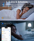 Woman in bed using Smart RGBWW WiFi LED Bulbs 4 Pack With Voice Control And HomeKit Compatibility for scheduled lighting