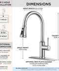 FORIOUS Kitchen Faucet with Pull Down Sprayer, Lead-Free Stainless Steel dimensions illustration showing spout and faucet heights.