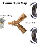 Diagram of Three Eighth Inch Quick Connect Tee Splitter Coupler for Pressure Washer with dual hose connection shown.