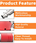 Product features of Red Aluminum 3 Way One Quarter Inch NPT Air Manifold With Hex Style Includes Three Steel Couplers