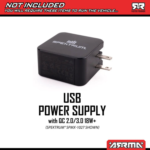 USB power supply not included for Quake GROM 4x4 RC Monster Truck One Sixteenth Scale Ready To Roll With Battery And Charger Included