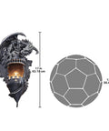 Dragon's Castle Lair Electric Wall Sconce Light Fixture, 15 Inch Polyresin Grey Stone with Gothic Dragon design, dimensions listed