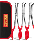 11 Inch Hose Gripper Pliers Set With Three Diameters 5/16 Inch, 1/2 Inch, And 3/4 Inch Serrated Jaws, red handles, and black case