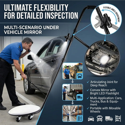 12 Inch Under Vehicle Inspection Mirror With Light Adjustable Angle Telescoping Handle Portable Convex Search Mirror With Carry Bag Magnifying Vehicle Security Tool For Checkpoints Borders Schools And Auto Inspections Must Have