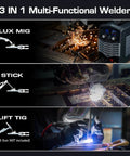 MIG Welder 140A 110V 3 In 1 Flux Core Stick And Lift TIG Gasless Inverter with IGBT Digital Display in use