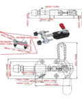 Push Pull Clamp Tool With Quick Toggle, 198 Lbs Clamping Force For Metal Plates And Circuit Boards, dimensions diagram and parts