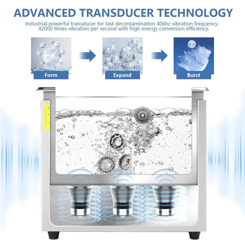Heavy Duty Ultrasonic Cleaner With Smart Heating And Digital Timer Settings Boasts A Roomy Three Liter Stainless Steel Tank in use.