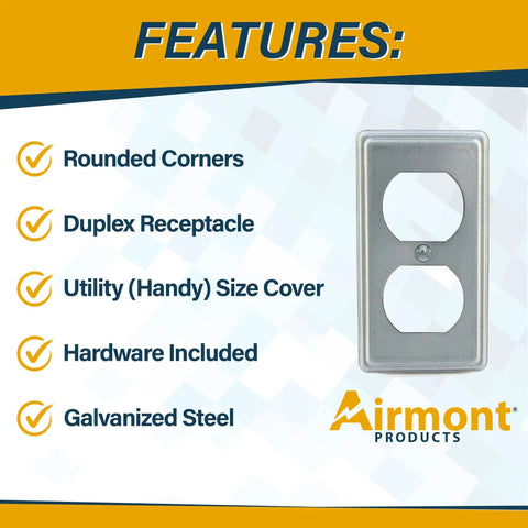 2x4 Inch Utility Electrical Box Kit With Duplex Receptacle Cover Tamper Resistant 20 Amp Outlet Galvanized Steel