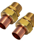 2 Pack One Half Inch Copper Pipe Union Sweat To Male Iron Pipe Threaded Brass Fitting Lead Free for HVAC and plumbing.