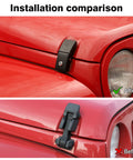 Aluminum Hood Latch Locking Kit For Jeep Wrangler JK JL Gladiator JT 2007 Through 2023 installed comparison before and after