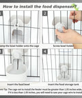 Installation guide for Top Tier Automatic Rabbit Water Dispenser And Food Feeder Combo, steps for setup on a cage.