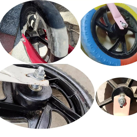 Close-up of wheel repair with 2 Pack Balance Bike Hub Axle Repair Kit With Sealed Bearing Nuts Caps 55mm Bracket Covers