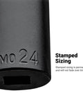 Close-up of Deep Impact Socket Three Eighth Inch Drive Six Point Metric Socket 22 Millimeter Premium Chrome Molybdenum Steel