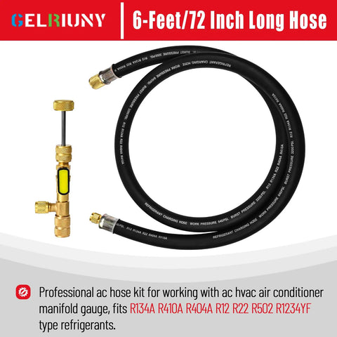 Cool HVAC Evacuation Kit With Upgraded 1/2 Hose For Fast A/C Repair And Refrigerant Service On R410a, R134a, And More Units Made Easy. 6-foot hose and brass fittings