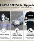 A4 DTF Printer Machine With XP600 Printhead Straight Up Beast Mode Kit Includes Oven Pre Installed Laptop Roll Feeder White Ink Mixing System features compact design, self-cleaning system, and ink mixing.