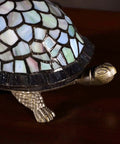Blue Tiffany Style Stained Glass Accent Table Lamp Night Light For Bedroom And Living Room, turtle base detail
