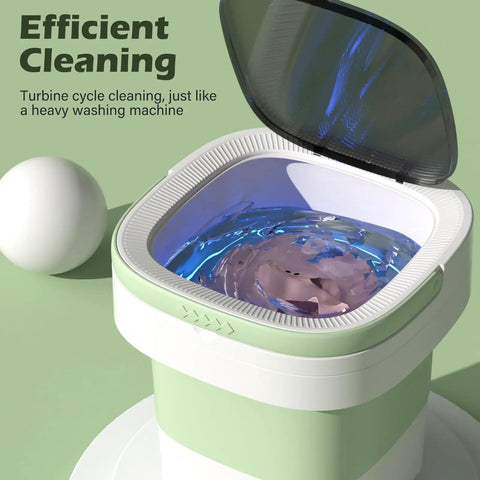 Super Smooth Foldable Mini Washing Machine With Quick Spin Basket And Totally Effortless Three Mode Laundry Routine For Tiny Apartments College Dorms Hotel Stays And Ultimate Weekend Camping Vibes with water in basin.