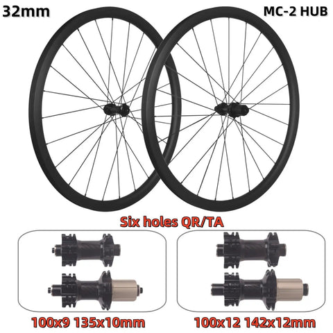 Road Ready Carbon Clincher Disc Wheelset For 700c Road Bikes Tubeless Compatible 32mm Rim Depth with 24H Front And Rear Spokes