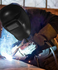 Handheld Welding Helmet With Flip Up Movable Lens Anti Glare Welder Mask shown during cutting and grinding work