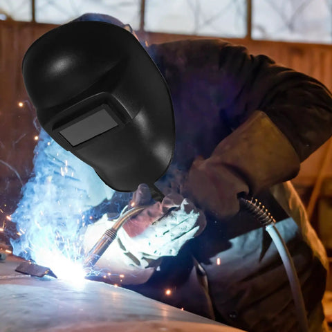 Handheld Welding Helmet With Flip Up Movable Lens Anti Glare Welder Mask shown during cutting and grinding work