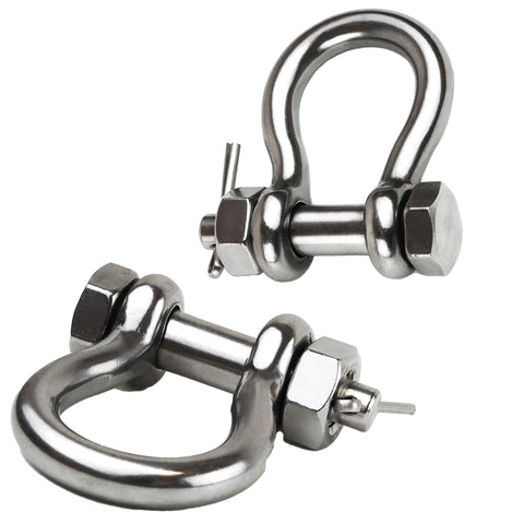 Two Three Eighths Inch Clevis Shackle With One Half Inch Bolt Pin 316 Stainless Steel Bow Anchor Shackle Marine Grade Rigging Clasps