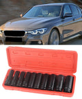 Rock Solid 10pc Deep Impact Socket Set For Cars And Gear Heads, Made From Top Tier Chrome Vanadium Steel Tough As Nails For Quick Repairs On Any Vehicle Or Heavy Duty Job At The Shop, red case