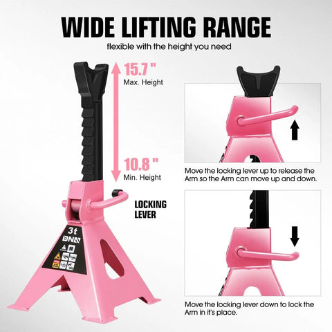 Pair Of 3 Ton Jack Stands For Cars And SUVs, Adjustable Height From 10.8 Inches, Built Tough Carbon Steel With Rust Resistant Finish, Safe Lifting Up To 6600 Lbs, Fits Sedans And Small Vehicles, Sturdy And Reliable Car Lifting Stands