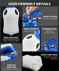 Image of Oil Extractor Pump And Dispenser Kit 6L Pneumatic Bleeder Set with built-in scale, dual handles, trigger lock, and safety valve.