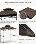 5X8 Replacement Canopy For Grill Gazebo Double Tiered All Weather No Sweat Easy Fit Outdoor BBQ Shelter Roof Cover Brown Weatherproof Polyester With UV Guard And Water Repellent Shield For Model LGG001PSTF. Multiple views showing canopy details including fabric and installation.