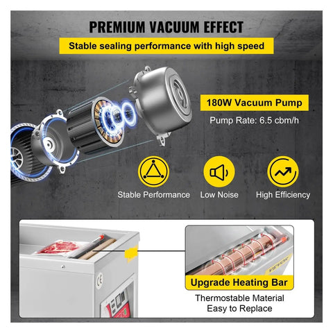 180W vacuum pump diagram showcasing high efficiency and stable performance for the Commercial Chamber Vacuum Sealer.