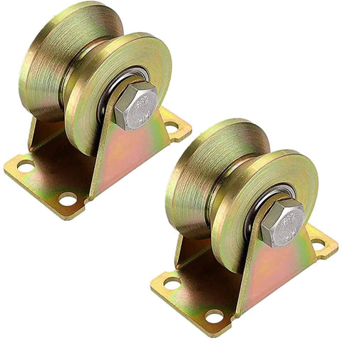 Heavy Duty 3 Inch V Groove Caster Wheels With Double Bearings For Industrial Machines Sliding Gates And Wire Rope Rails 2 Pack Easy Installation
