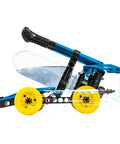 Water Power STEM Kit For Kids Hands On Build Rocket Propelled Cars And Jet Boats Explore Air And Water Physics Pneumatics Action Reaction Six Models Full Color Manual And Experiment Guide showing a blue and yellow rocket car model with water propulsion.