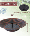 12.3 Inch Solar Fountain Bird Bath For Outdoors Copper Finish, Metal Bird Bath Bubbler For Garden Patio Decor, size details