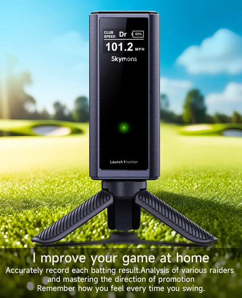 Golf Launch Monitor Pro X1 Plus For Home And Training, real time swing analysis device on tripod, outdoor use