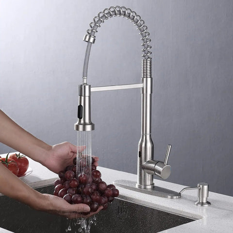 Touchless Kitchen Faucet With Motion Sensor Hands Free Operation Single Handle Pull Down Sprayer Brushed Nickel Finish